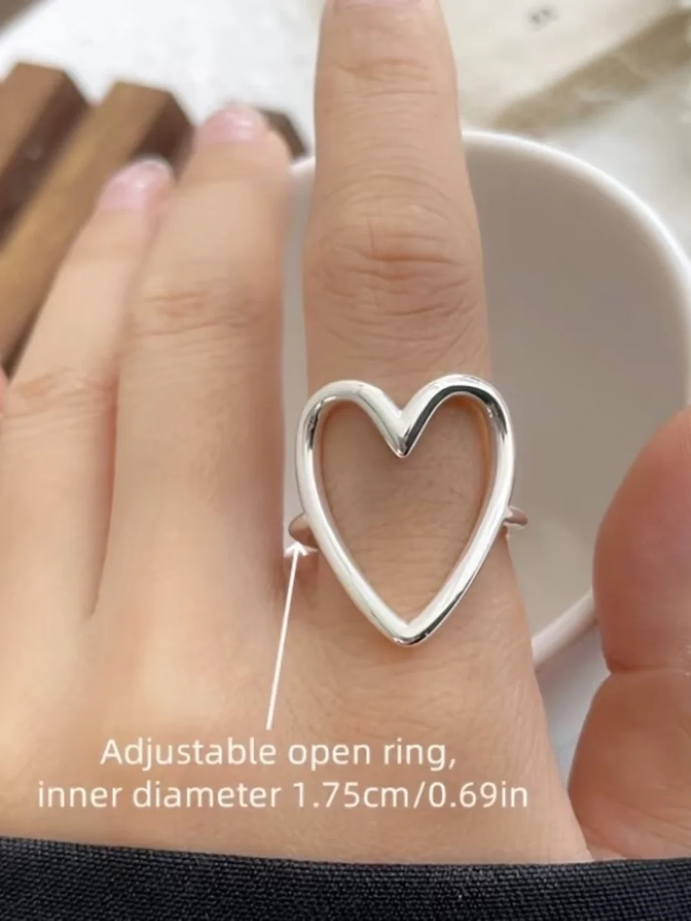 Silver Open Heart Adjustable Ring